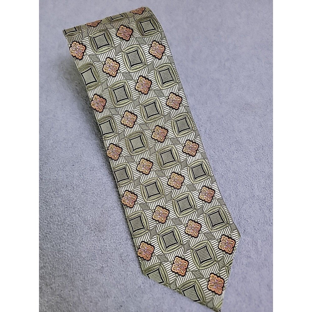 Vintage‎ JZ Richards Tie Mens  Sage Green Geometric Floral Nordstrom USA 80s 90s